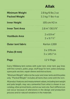 Hilleberg Allak 2 Person Tent -BlackOvis hilleberg allak factbox