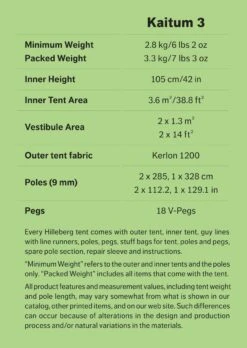 Hilleberg Kaitum 3 Person Tent -BlackOvis hilleberg kaitum3 factbox