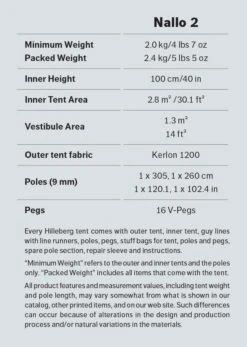 Hilleberg Nallo 2 Person Tent -BlackOvis hilleberg nallo2 factbox