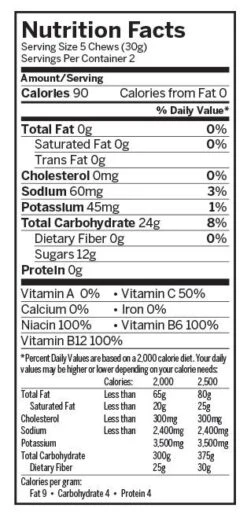 PROBAR Bolt Raspberry Organic Energy Chews - 12-Pack -BlackOvis probar bolt raspberry nutritionpanel 1